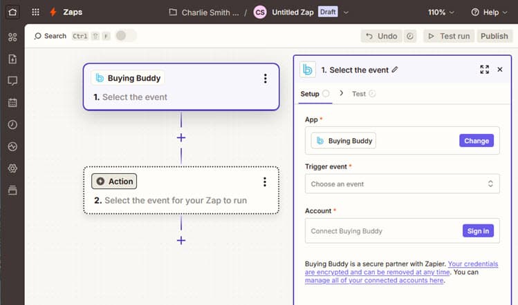 Selecting Buying Buddy app as trigger