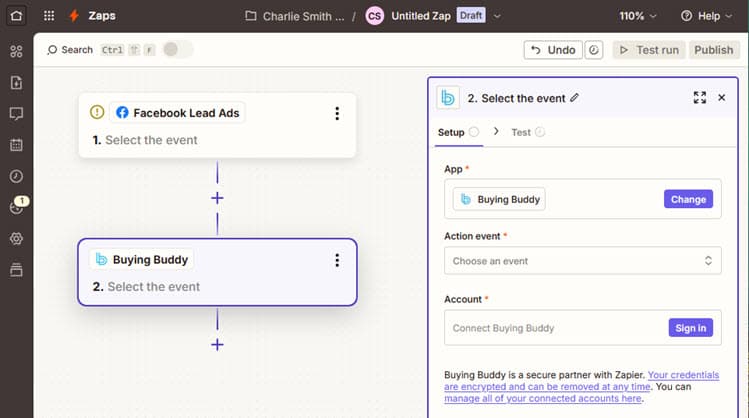 Selecting Buying Buddy as action app